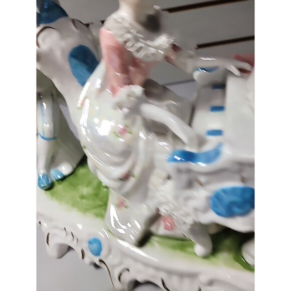 Antique Porcelain Victorian Couple Playing Piano Lace Detail Eradecant Finish - Picture 9 of 10